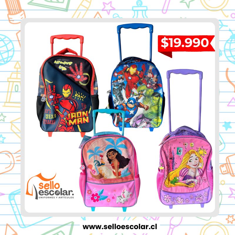 Mochila Escolar con Ruedas Marvel-Disney 15L